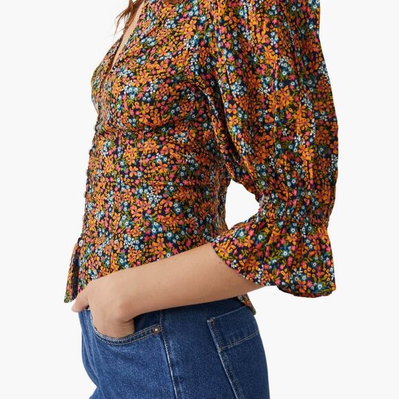 Free People Floral Peplum Top Boho Button Front XL - Picture 3 of 11